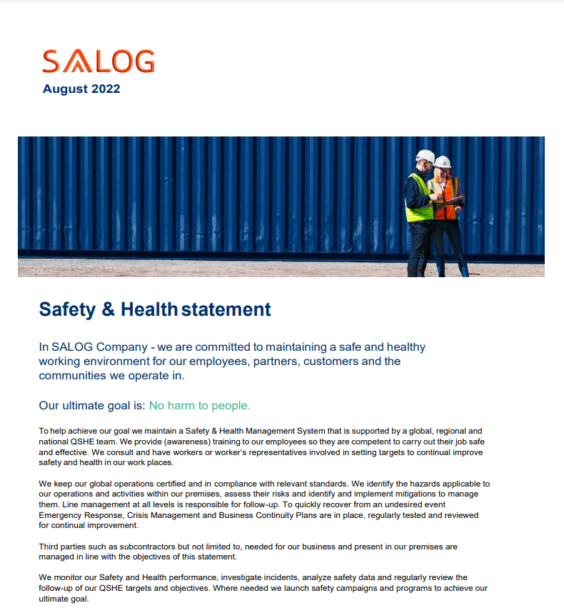 SALOG QSHE Safety Health statement